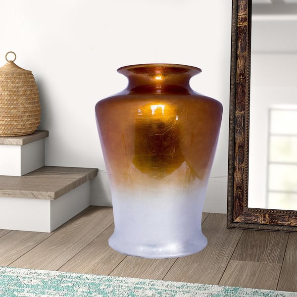 Foiled Lacquered Ceramic Urn Vase Brown Modern Contemporary 
