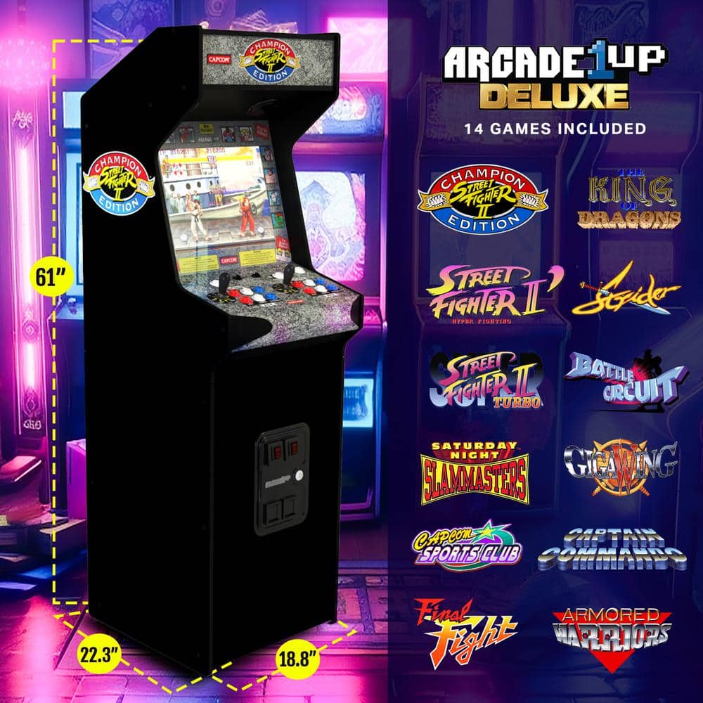 Street Fighter II Deluxe 5ft Black Arcade Cabinet with 17" Screen