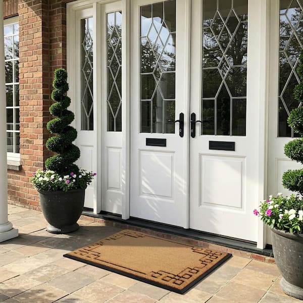 A1HC Rubber and Coir 24 in. x 39 in. Beige Non-Slip Heavy Duty Outdoor Doormat for Front Door, Thick Durable Entry Mat