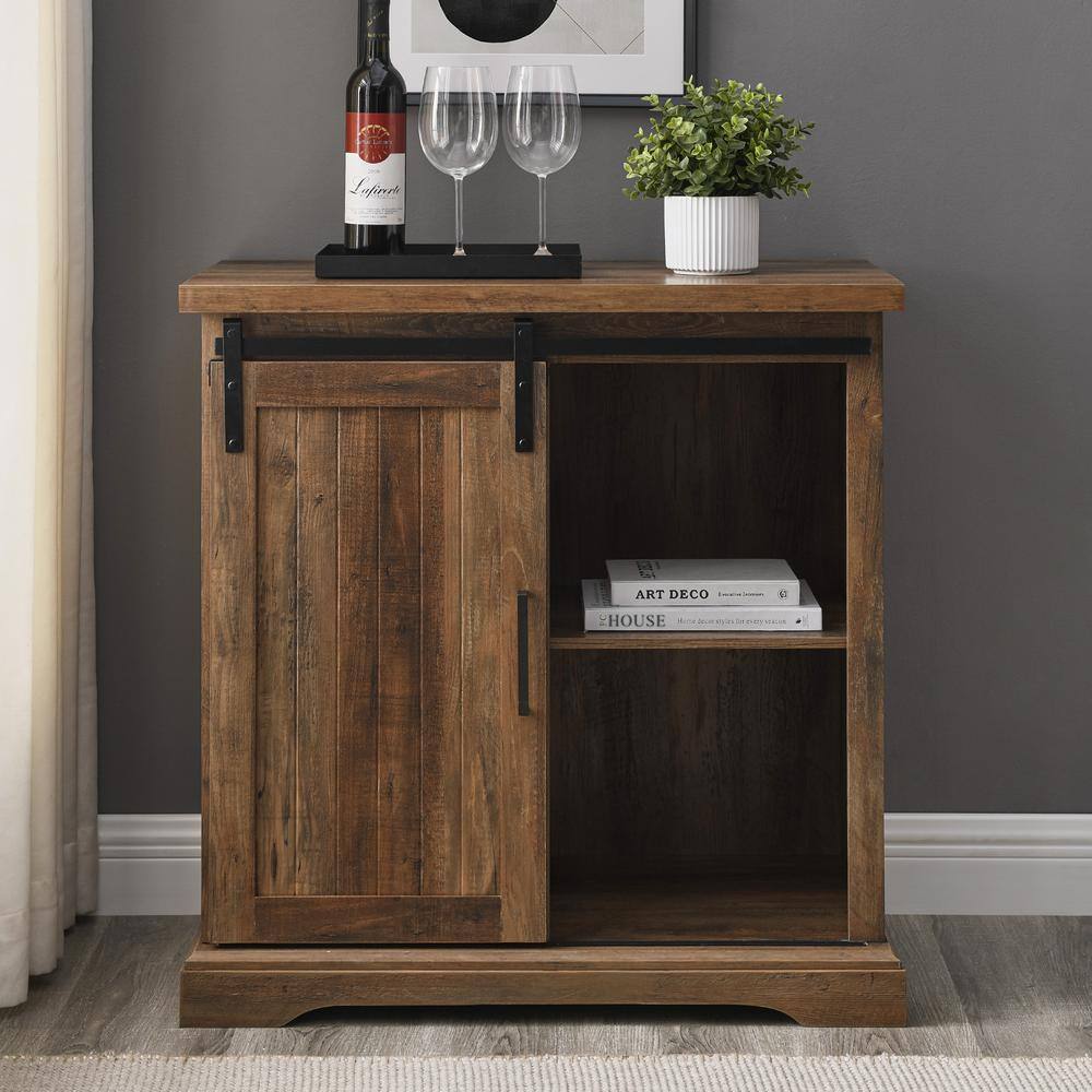 Rustic Oak Sliding Barn Door Accent Cabinet