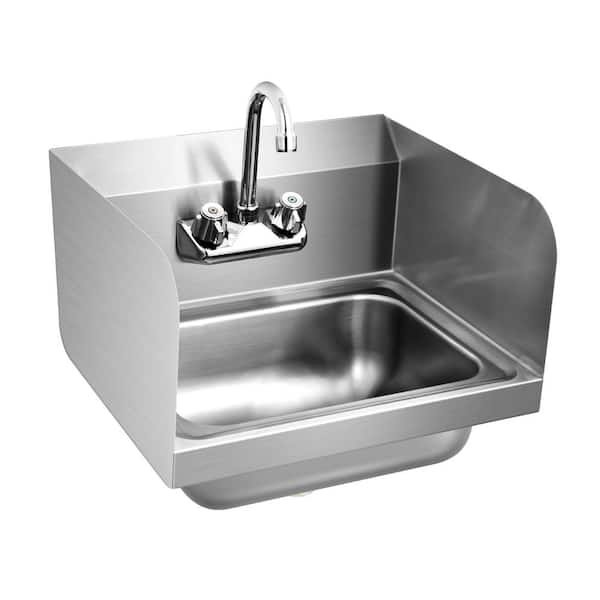 17 in. Wall Mount Stainless Steel 1-Compartment Commercial Kitchen Hand Sink with Faucet and Side Splash