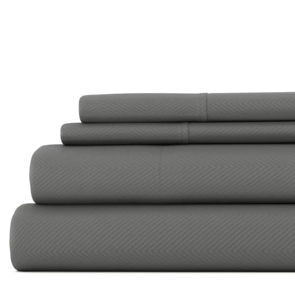 Becky Cameron 4-Piece Gray Geometric Microfiber Queen Sheet Set