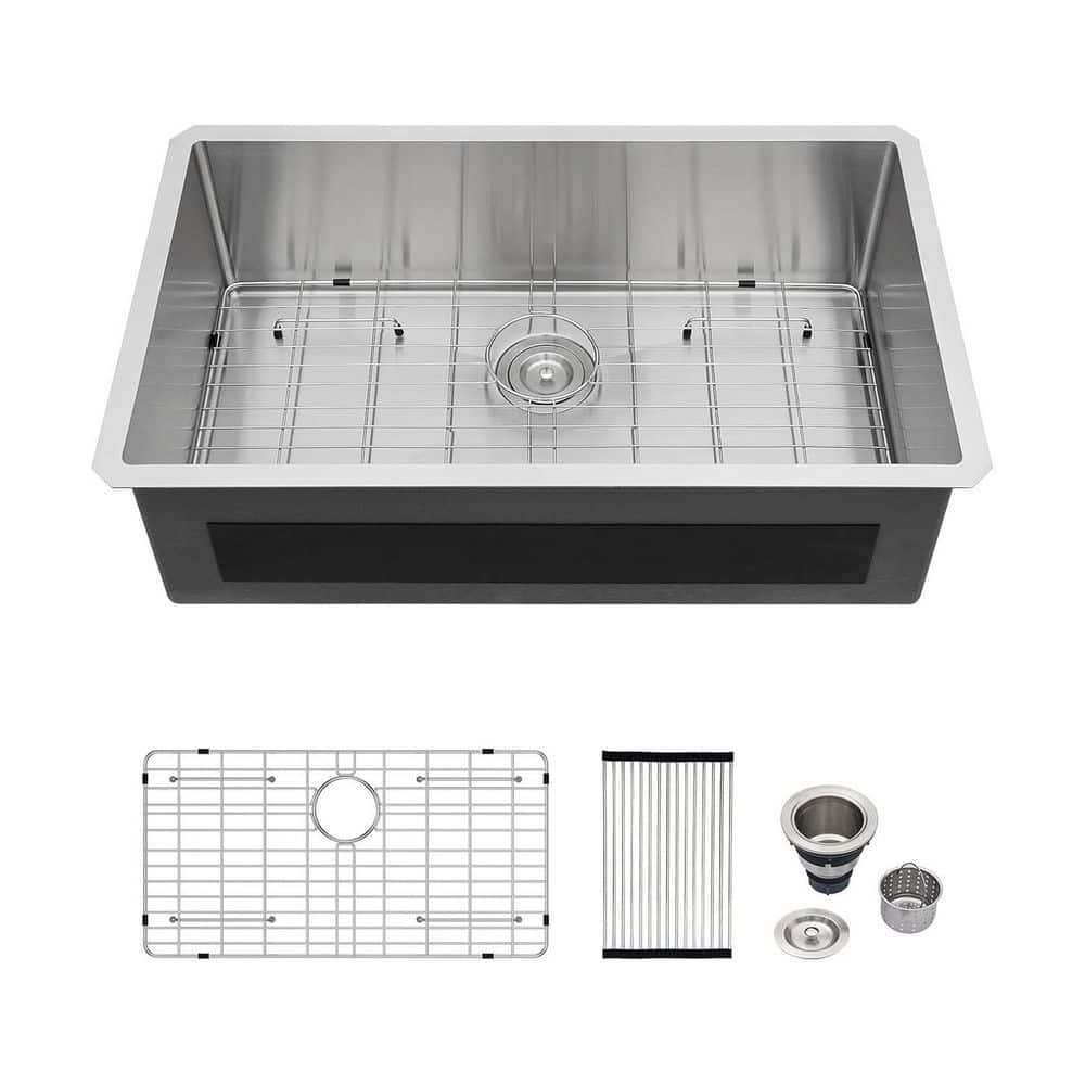 33 in. Undermount Single Bowl 18-Gauge Stainless Steel Kitchen Sink with Bottom Grids price history on PriceWatchPro