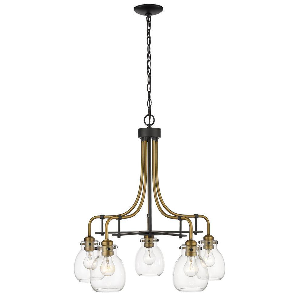 Kraken 5-Light Matte Black and Olde Brass Indoor Shaded Chandelier with Cle