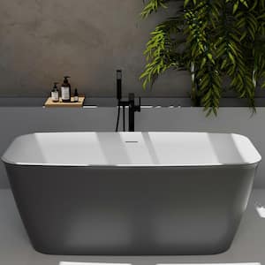 59 in. L x 28.74 in. W Acrylic Flatbottom Soaking Freestanding Bathtub with Center Drain and Overflow in Matte Gray