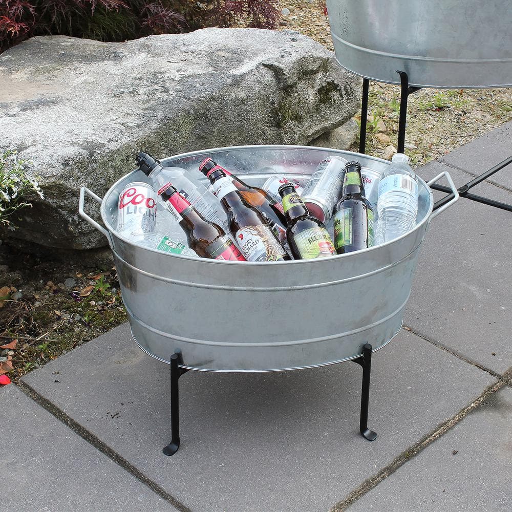 24" Galvanized Steel Oval Tub with Folding Stand