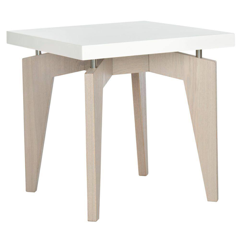Petite White and Grey Lacquer End Table with Light Wood Legs
