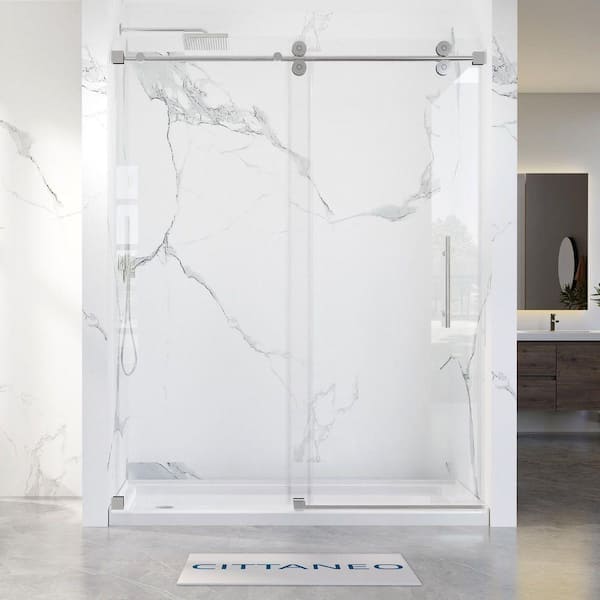 66"-72" W X 76" H Single Sliding Frameless Shower Door with 5/16"(8mm) Tempered Clear Glass