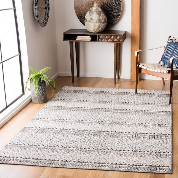 Global Gray/Ivory 8 ft. x 10 ft. Striped Geometric Indoor/Outdoor Patio  Area Rug