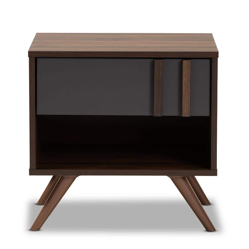 Baxton Studio Naoki 1 Drawer Grey and Walnut Nightstand 168