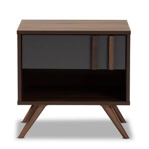 Baxton Studio Naoki 1-Drawer Grey and Walnut Nightstand 168-10757