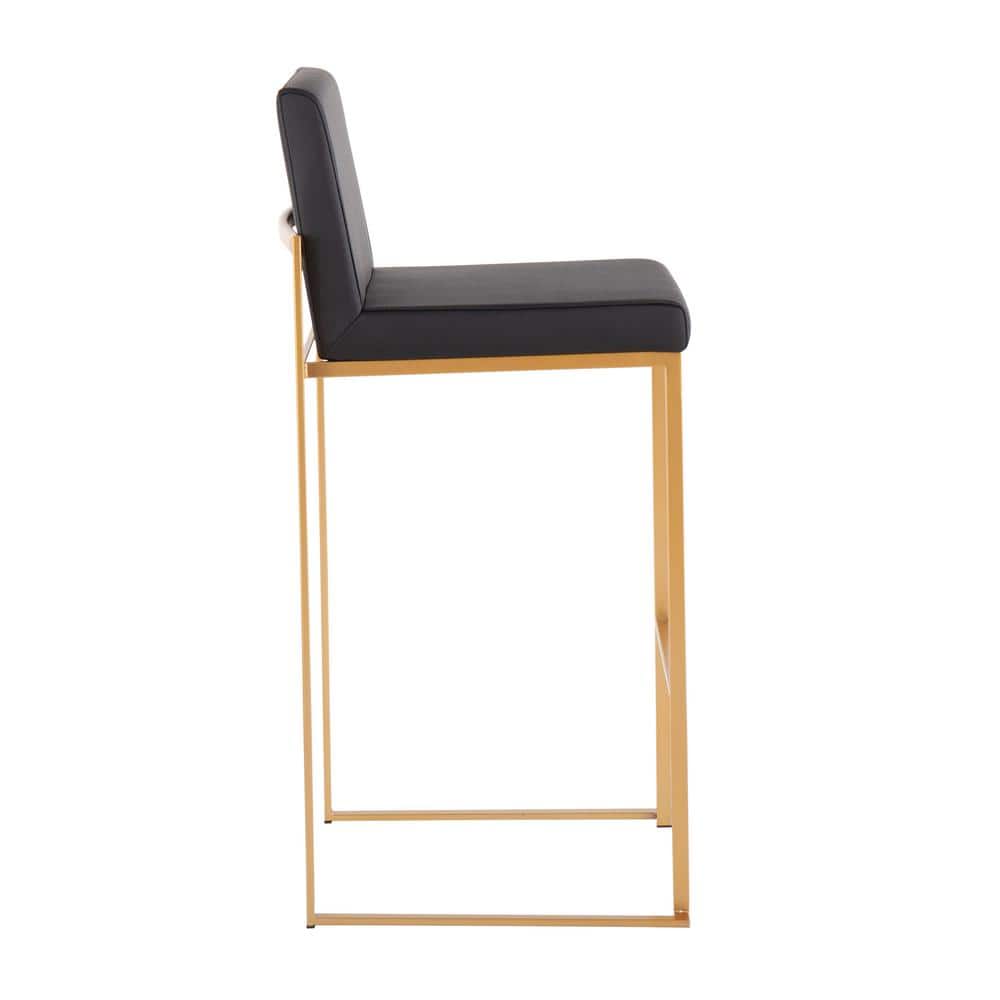 Fuji High Back Gold Steel and Black Faux Leather Bar Stools