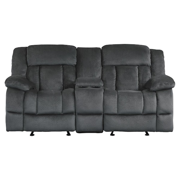 Lazzara Magnus 79 in. W Charcoal Microfiber Double Manual Reclining Loveseat with Center Console