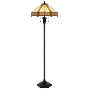 60 in. Bronze 2 Dimmable (Full Range) Standard Floor Lamp for Living Room with Glass Empire Shade