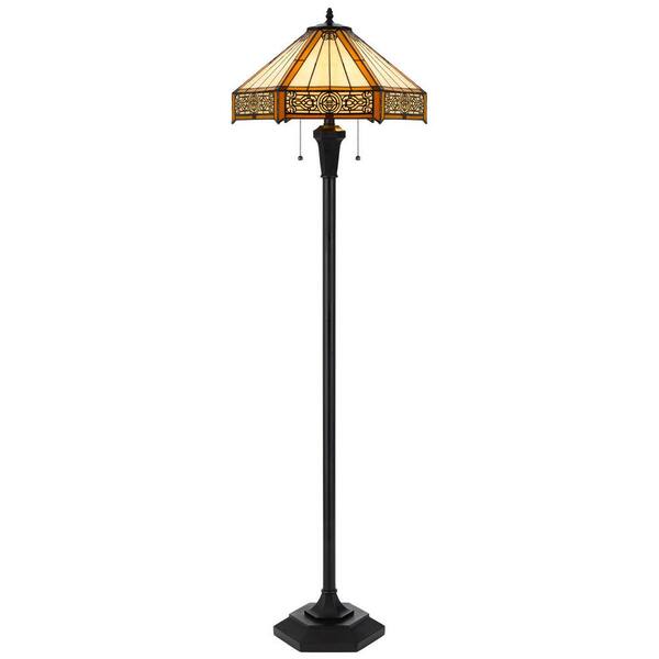 HomeRoots 60 in. Bronze 2 Dimmable (Full Range) Standard Floor Lamp for Living Room with Glass Empire Shade