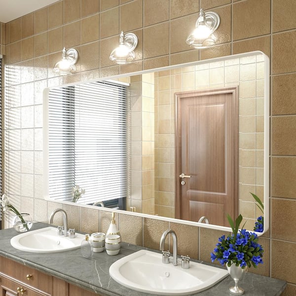 Apmir 60 in. W x 30 in. H Rectangular Aluminum Alloy Framed and Tempered Glass Wall Bathroom Vanity Mirror in Matte White