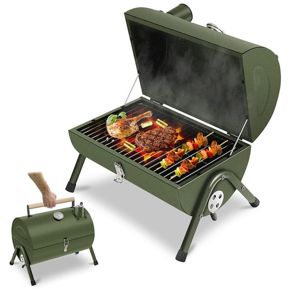 Dyiom SMT Outdoor Portable Charcoal Grill in Green Mini BBQ with Wooden Handle B08MDVGV7Z The Depot