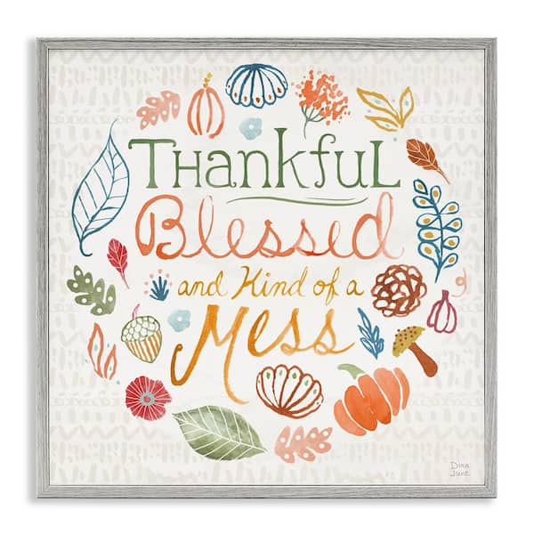 Stupell Industries Kind Of A Mess Autumnal by Dina June Gray Framed Graphic Typography Art Print 17 in. x 17 in.