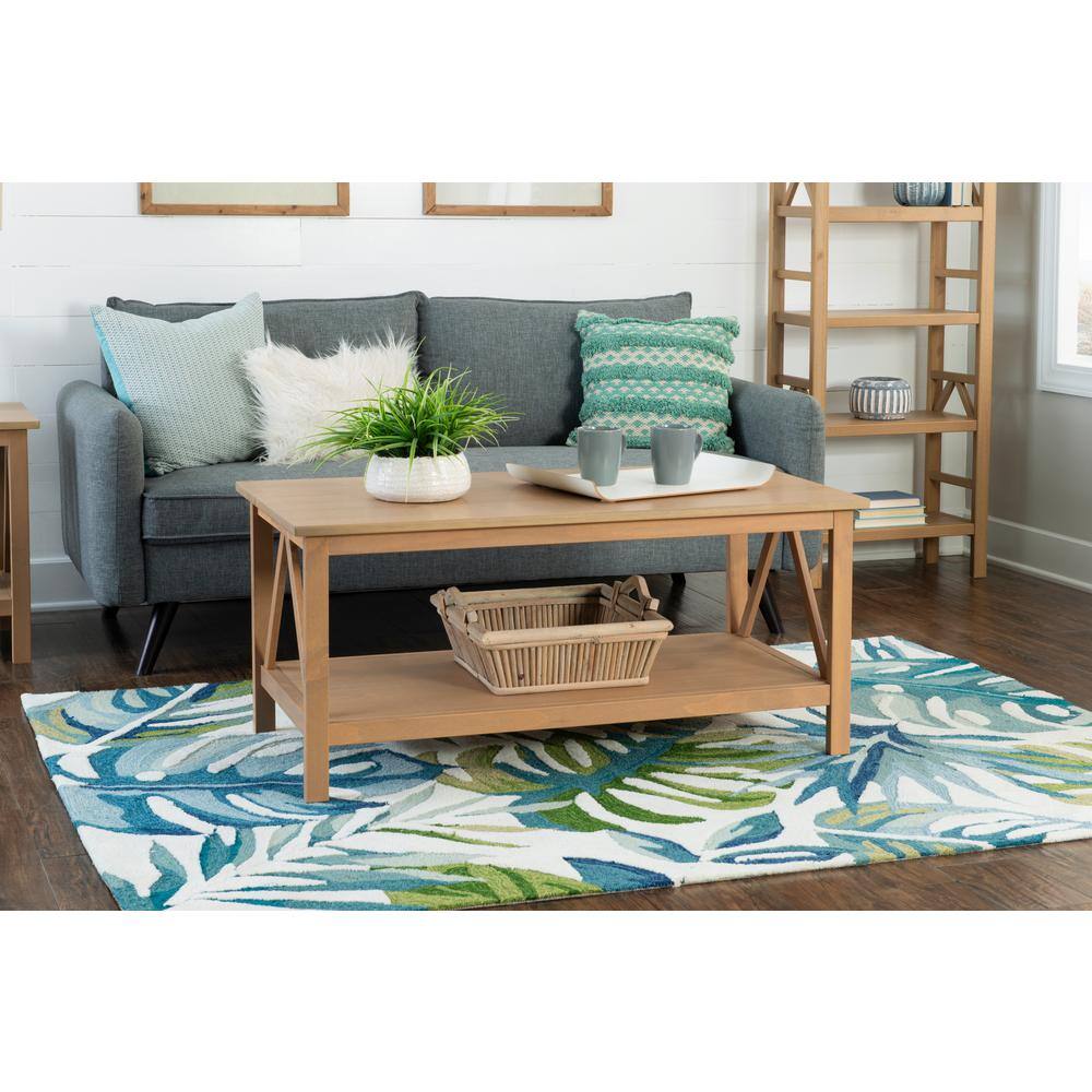 Rustic Driftwood Pine Wood Coffee Table with Storage Shelf