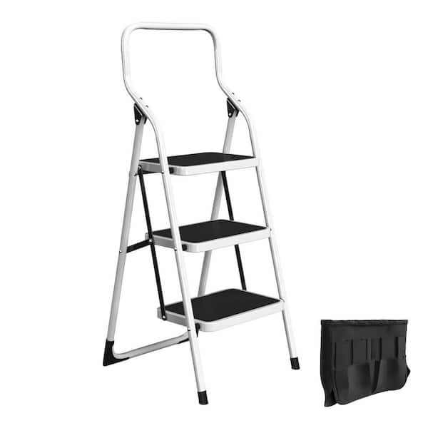 3-Step Stool - Folding Ladder with Steel Frame - 6 ft. Reach -330 lbs. Weight Capacity by Stalwart (White)