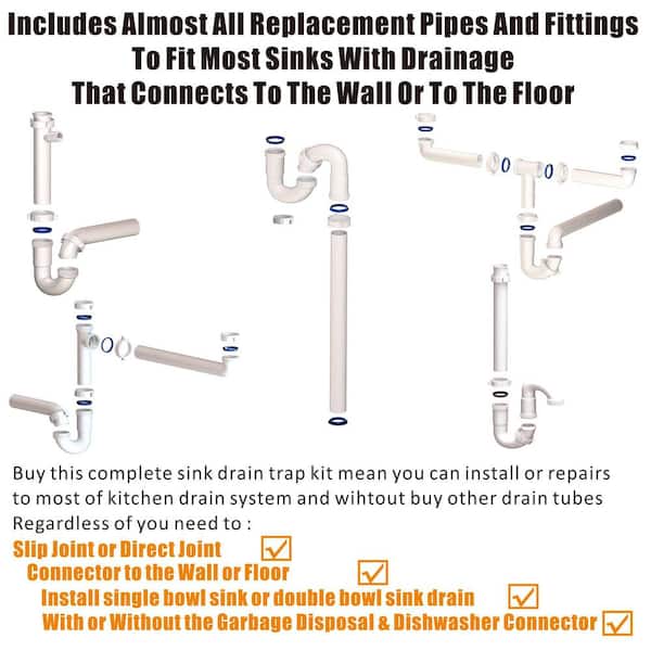 Universal Bathroom Sink Drain Kit – 1-1/4” P-Trap/S-Trap Replacement With Drain Repair & Pipe Installation Accessories