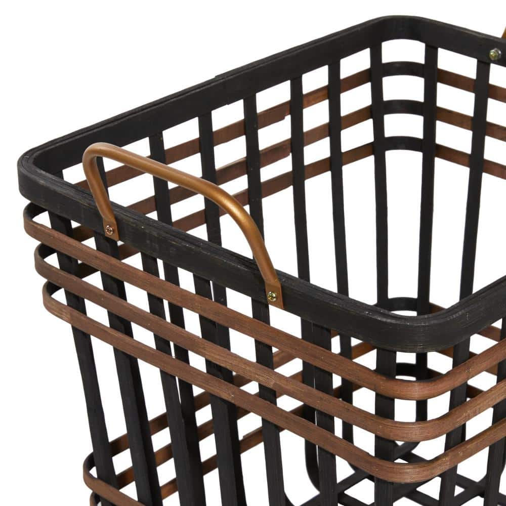 Black and Brown Seagrass Rectangular Storage Baskets with Handles, Set of 2