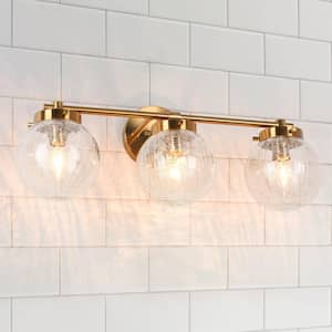 21.7 in. 3-Light Modern Plating Brass Bathroom Vanity Light with Cracked Globe Glass Shades