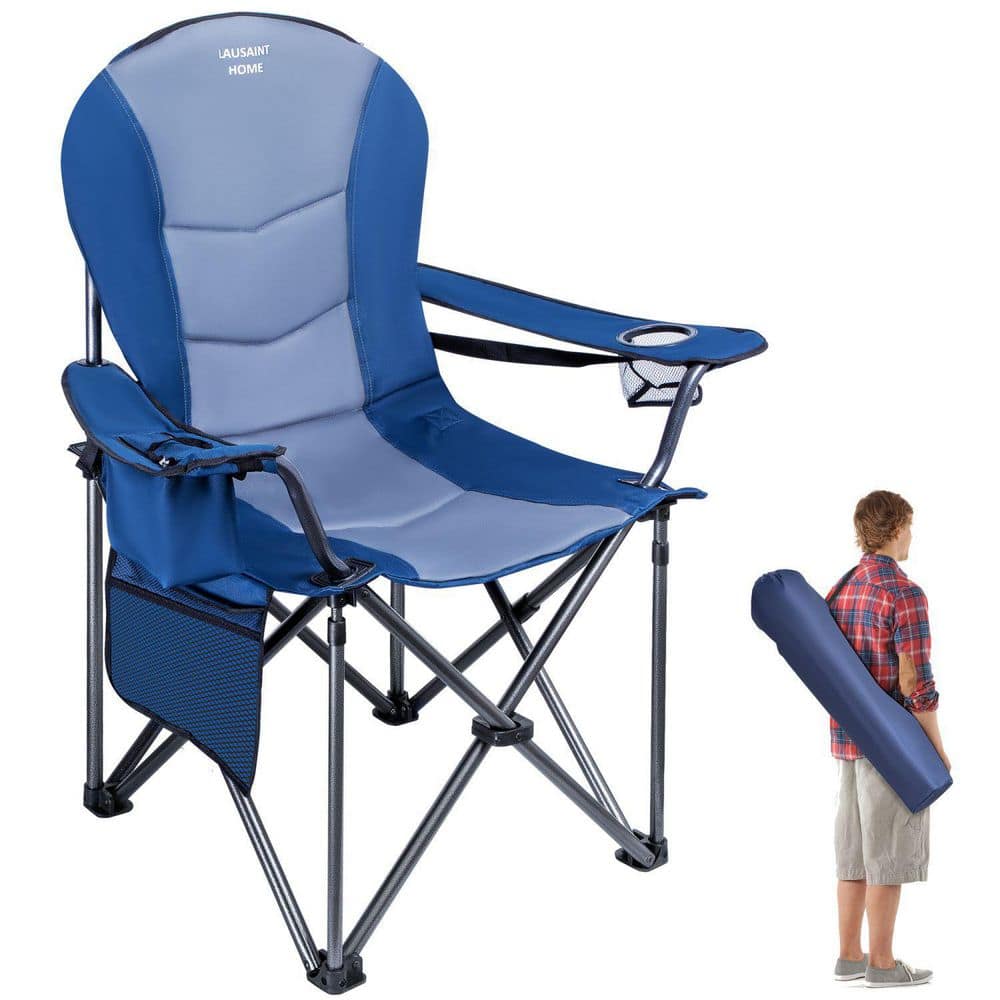 Satico Outdoor Fabric Camping Fishing Tailgating Portable Folding Padded  Chair with Cup Holder and Storage Pockets in Blue LHCR2209 The Home Depot