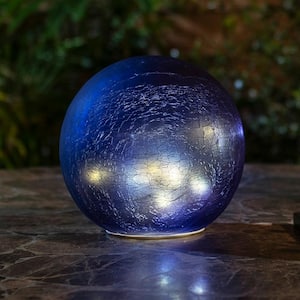 7 in. Dia Indoor/Outdoor Glass Gazing Globe Yard Decoration with LED Lights, Blue