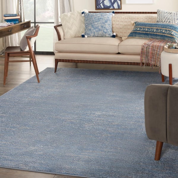 Essentials 6 ft. x 9 ft. Blue/Gray Solid Contemporary Indoor/Outdoor Patio Area Rug