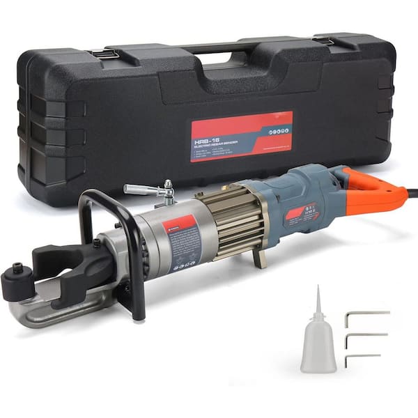 Electric Rebar Bender 1100-Watts Hydraulic Machine for 5/8 in. Rebar Bends in 2-2.5 Seconds Grey Orange