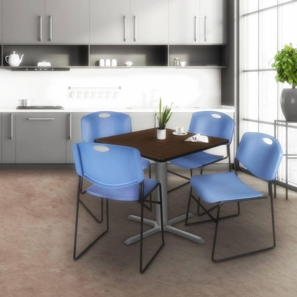 Cain 36 in. Medium Square Neo Walnut X Base Breakroom Table Desk with Grey Legs
