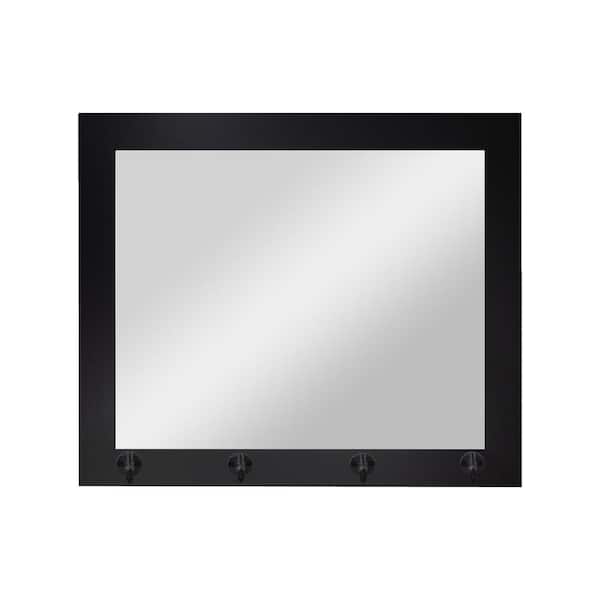 Unbranded 25.5 in. W x 21.5 in. H Black Wall Mirror with Rustic Hooks