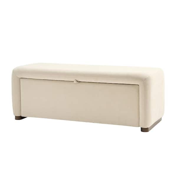 JAYDEN CREATION Gregorio Beige Modern 48.5"W Storage Bench with Solid Wood Leg