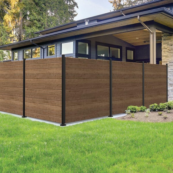 3 in. x 3 in. x 70.685 in. Mixed Materials Matte Black End Fence Post with Surface Mount Kit