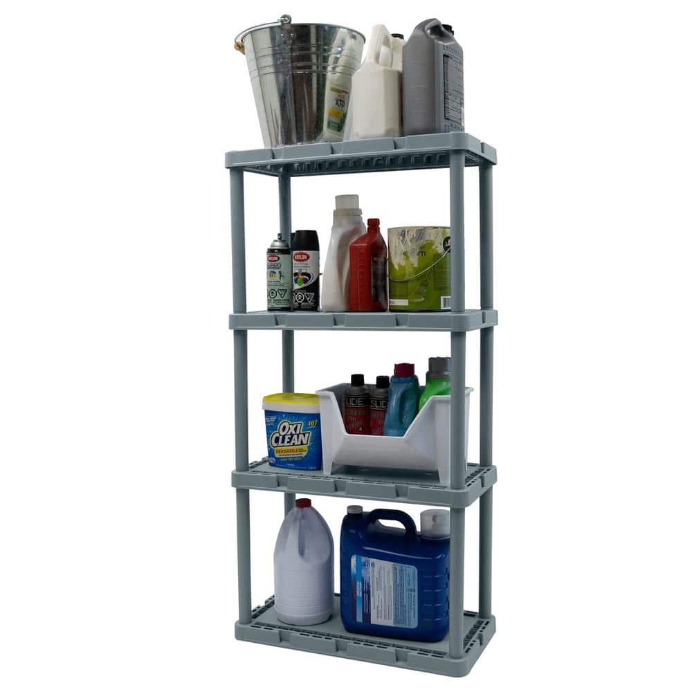 Sleek 4-Tier Light-Duty Resin Storage Shelving Unit, Black and Gray