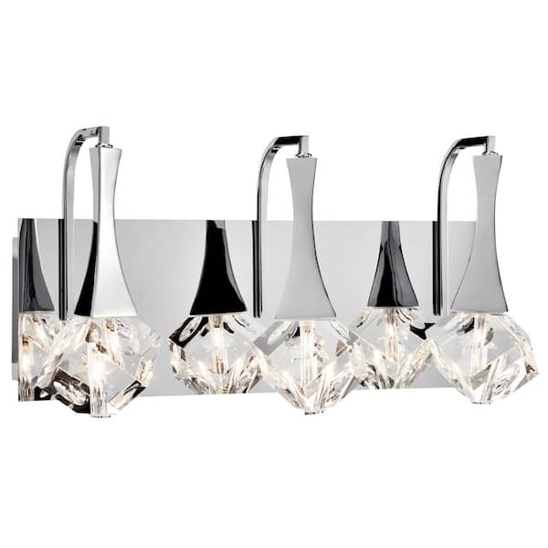 KICHLER Rockne 17.75 in. 3-Light Chrome Integrated LED Contemporary Bathroom Vanity Light