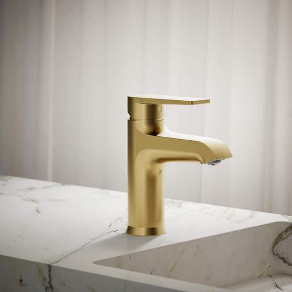 KOHLER Hint Single-Handle Bathroom Sink Faucet in Vibrant Brushed Moderne Brass