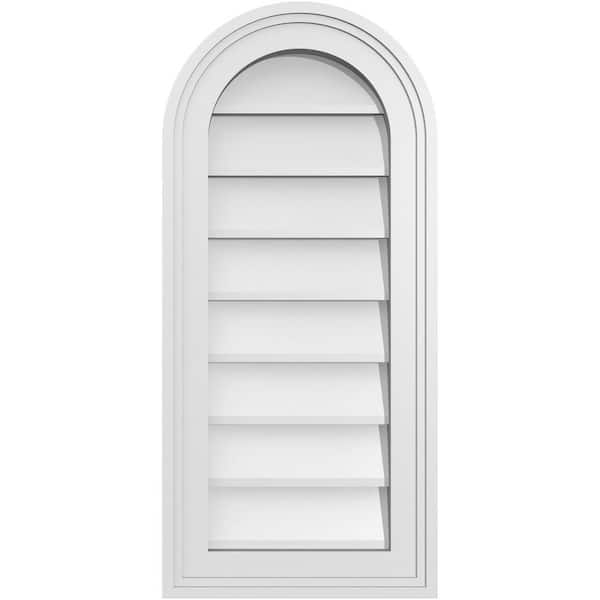 Ekena Millwork 12 in. x 26 in. Round Top White PVC Paintable Gable Louver Vent Non-Functional