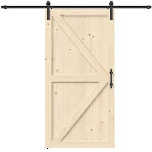 42in x 84in Sliding Barn Doors with 5ft Hardware Kit Included & Handle, Unfinished Solid Pine Barn Doors with Track Kit