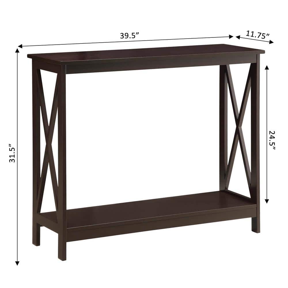 Espresso Wood Finish Oxford Console Table with Dual Storage Shelves
