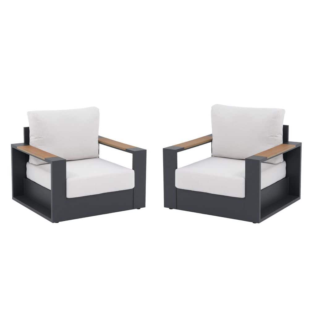Modern Aluminum Outdoor Black Sectional Armchairs Set of 2, with White Cushions & Pillows price history on PriceWatchPro