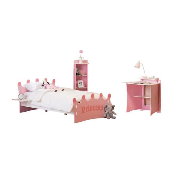 RST Brands Legare Princess Twin-Size Bed and Bookcase Set in Pink and White