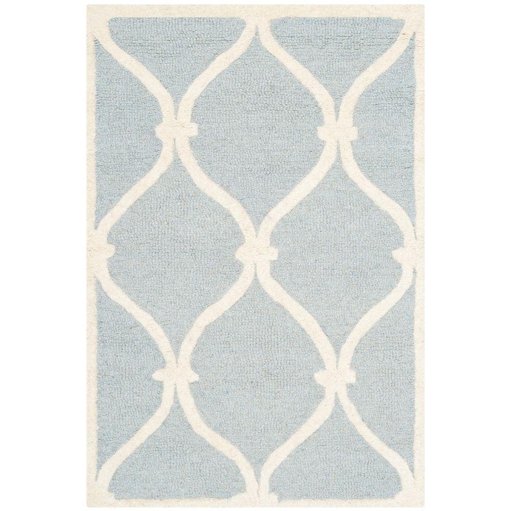 Hand-Tufted Blue and Ivory Wool Geometric Area Rug, 2' x 3'