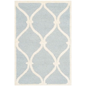 Cambridge Blue/Ivory Doormat 2 ft. x 3 ft. Border Knotted Geometric Area Rug