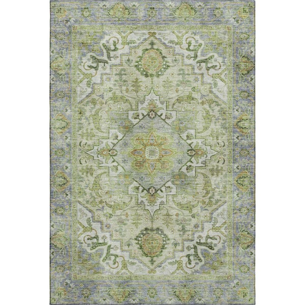 Mayfield Premium Machine Washable Abstract AMF2163 Green 5 ft. x 7 ft. 6 in. Area Rug