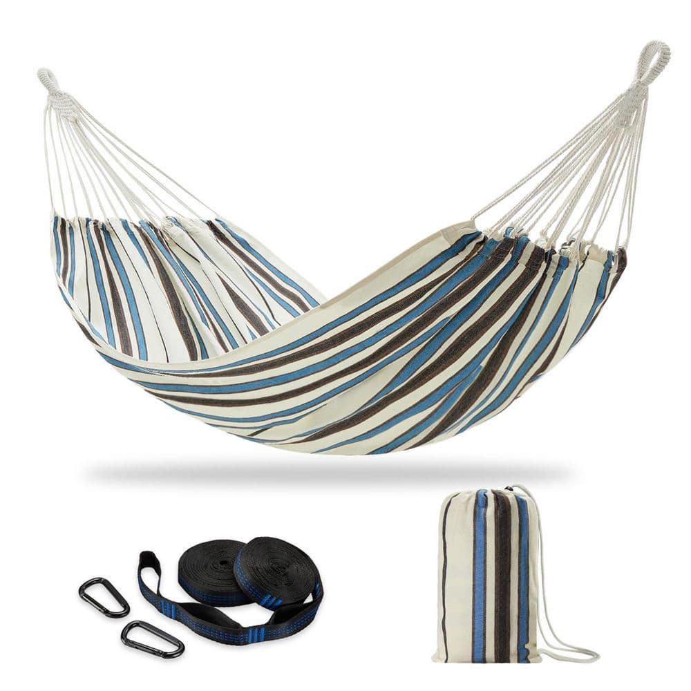 11.3 ft. Double Hammock Bed with Tree Straps, 450lbs Weight Capacity, Soft Woven Cotton Fabric in Blue Stripe price history on PriceWatchPro