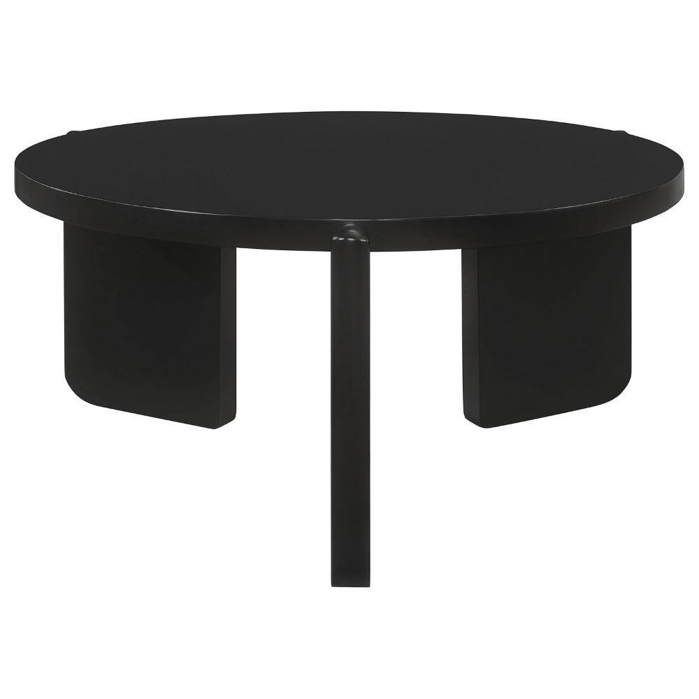 Kiya 39 Inch Black Solid Wood Round Coffee Table with Panel Legs
