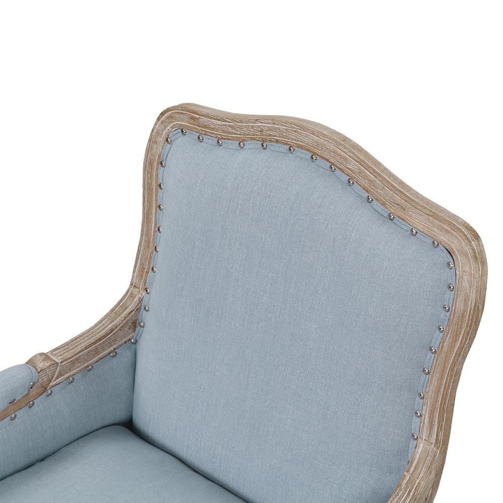 Light Blue Traditional Upholstered Accent Chair with Distressed Wood Base