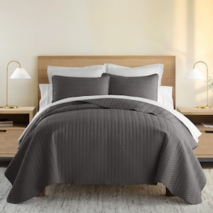 Herring Gray Queen Microfiber Quilted Coverlet Set